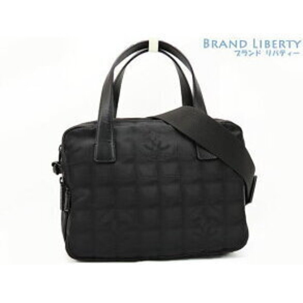 Chanel Travel Line Handbag Shoulder Bag Black Nylon Leather